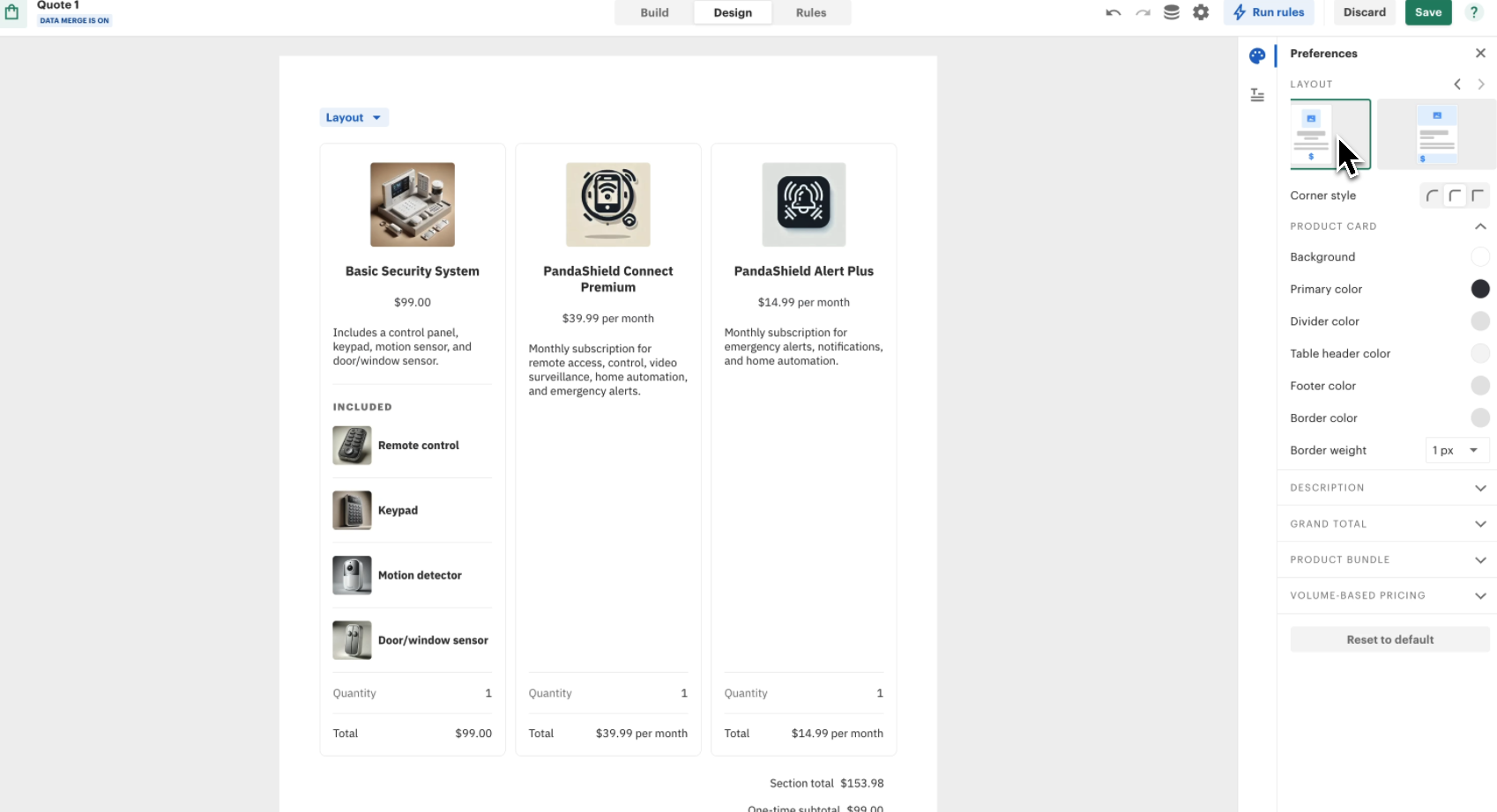 Customize Quote Layout